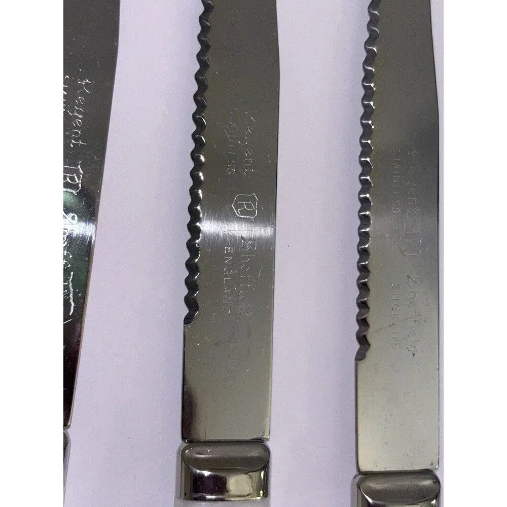 Regent Sheffield Steak Knife Set Stainless Cream/White Handles, England